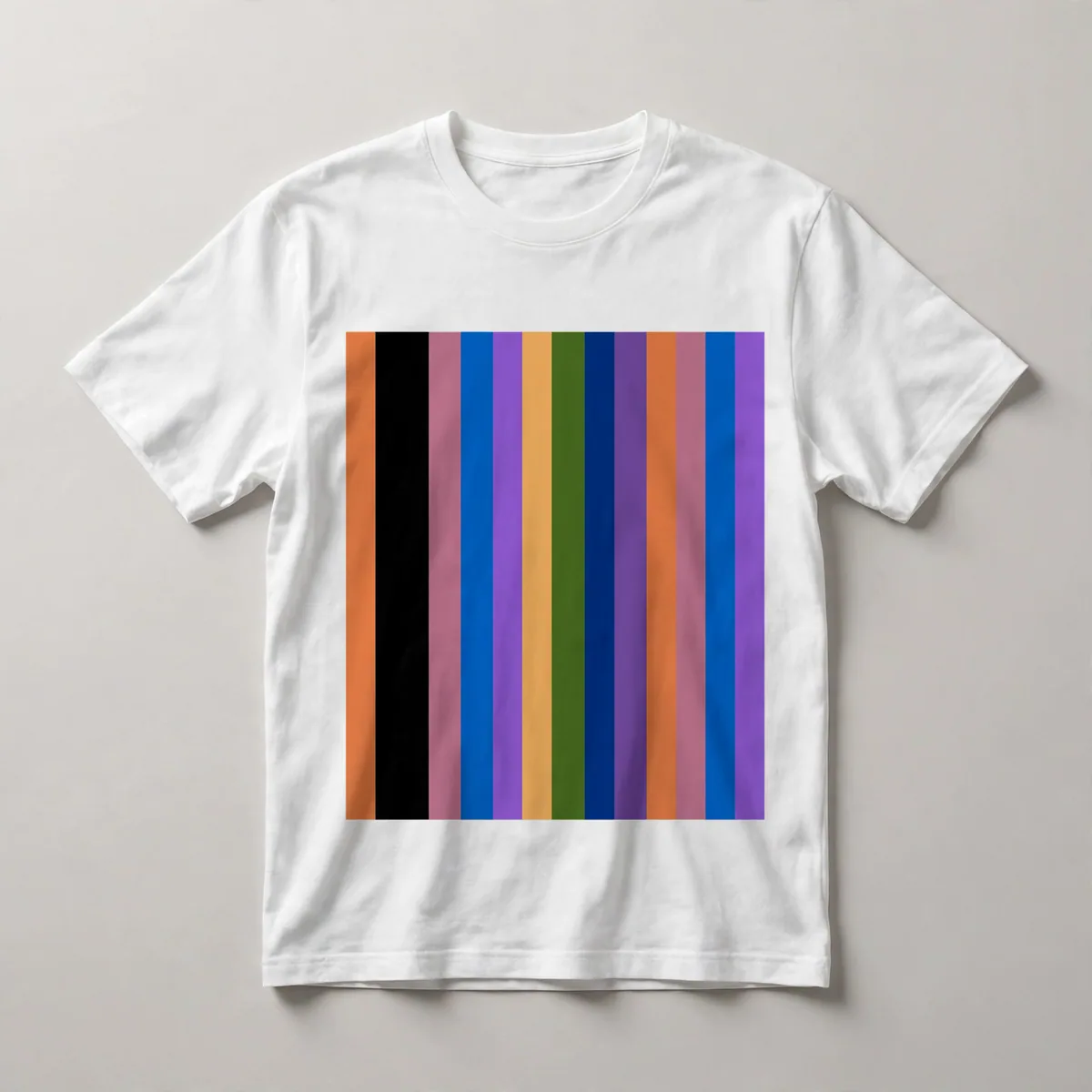 vertical rainbow stripes, full spectrum, White front view