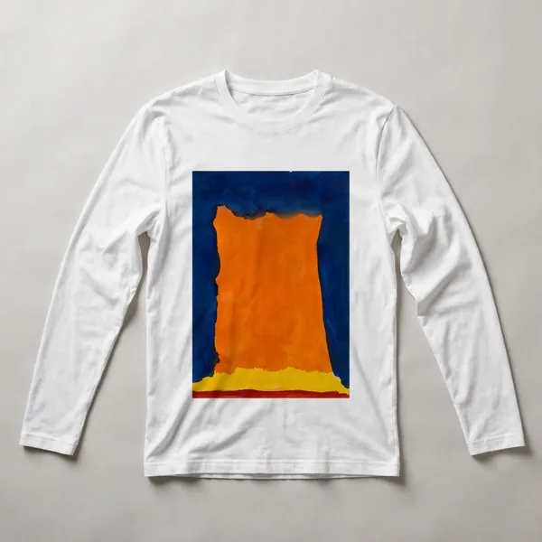 orange shape on navy blue, White front view