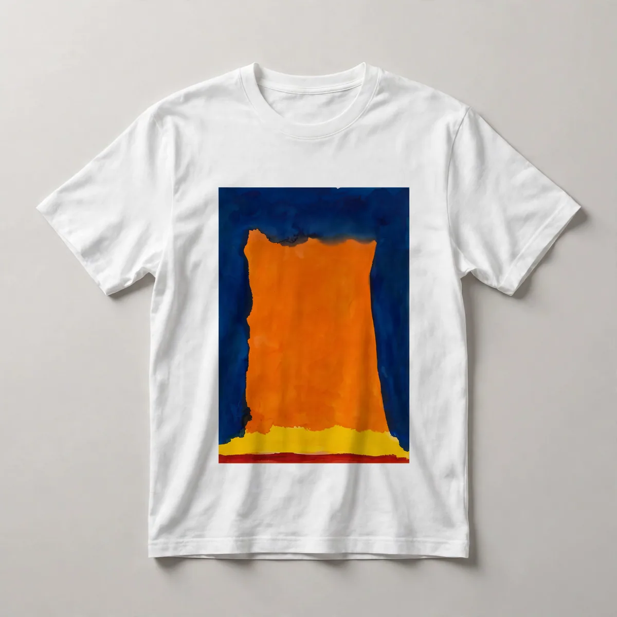 orange shape on navy blue, White front view