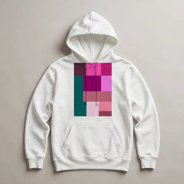 color blocks, green, magenta, light pink, White front view
