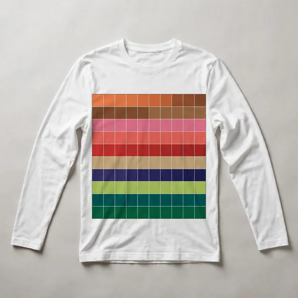 grid of squares, red, cream, yellow, green, White front view