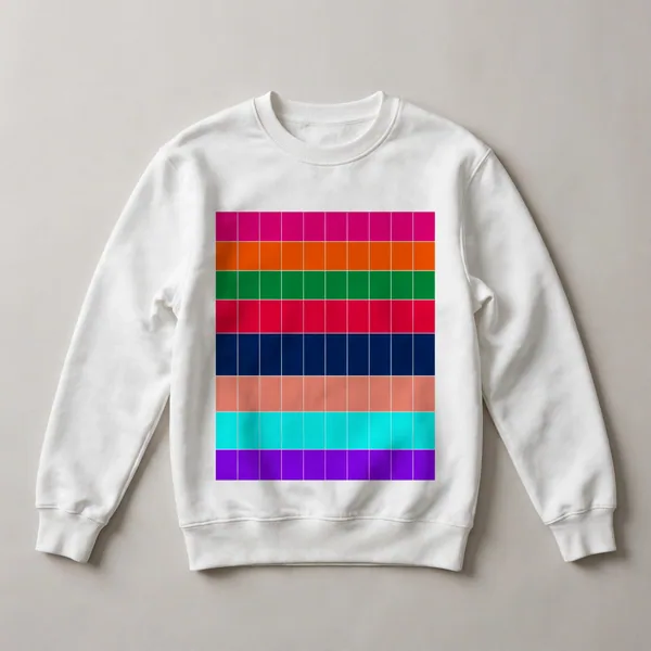 grid with hot pink, red on multi-color, White front view