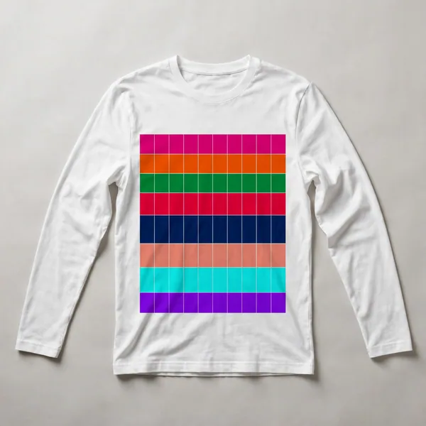 grid with hot pink, red on multi-color, White front view