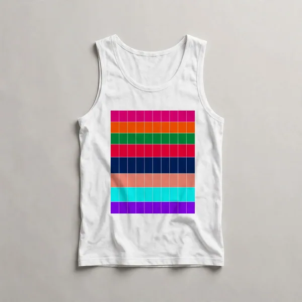 grid with hot pink, red on multi-color, White front view