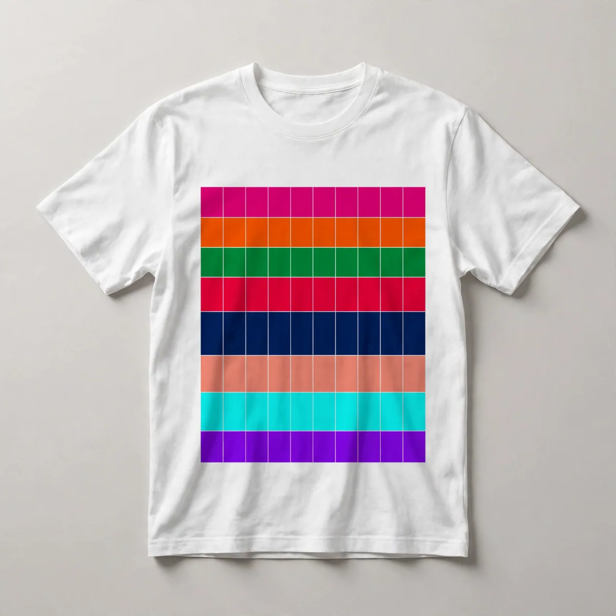 grid with hot pink, red on multi-color, White front view