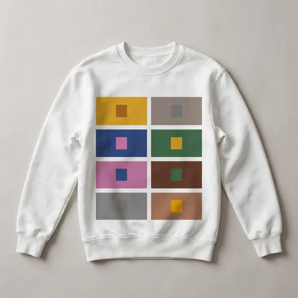 grid, yellow, orange, navy, tan, brown, White front view