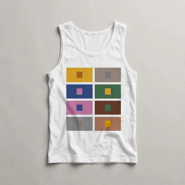 grid, yellow, orange, navy, tan, brown, White front view