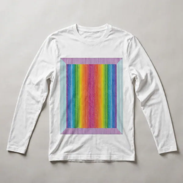 vertical rainbow stripes, full spectrum, White front view