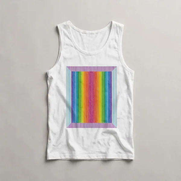 vertical rainbow stripes, full spectrum, White front view