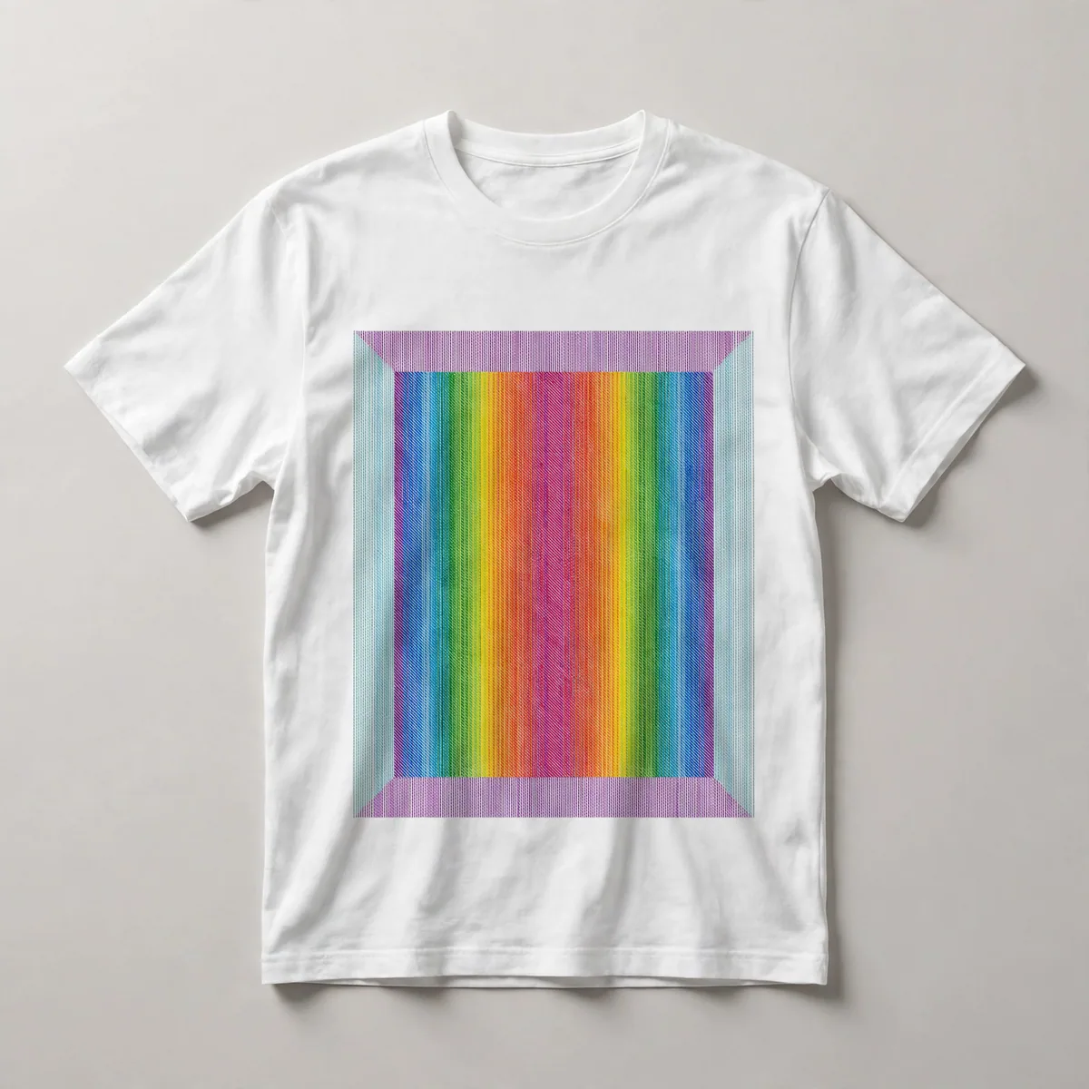 vertical rainbow stripes, full spectrum, White front view