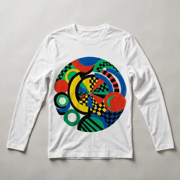 circles, stripes, dots on multi-color, White front view