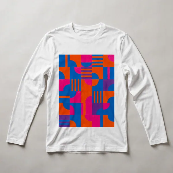 blue, red geometric pattern with stripes, White front view
