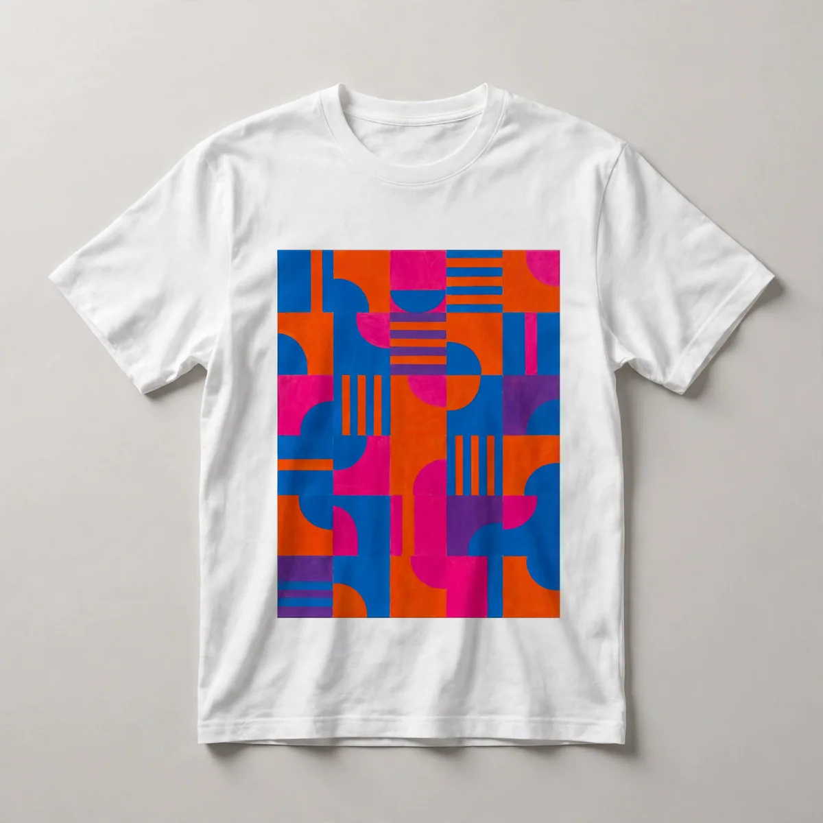 blue, red geometric pattern with stripes, White front view