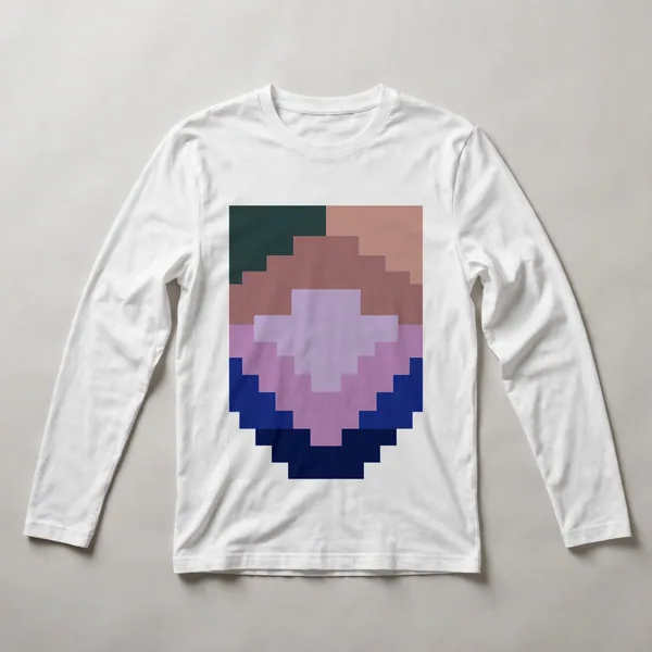 pixelated heart, pink on blue, White front view