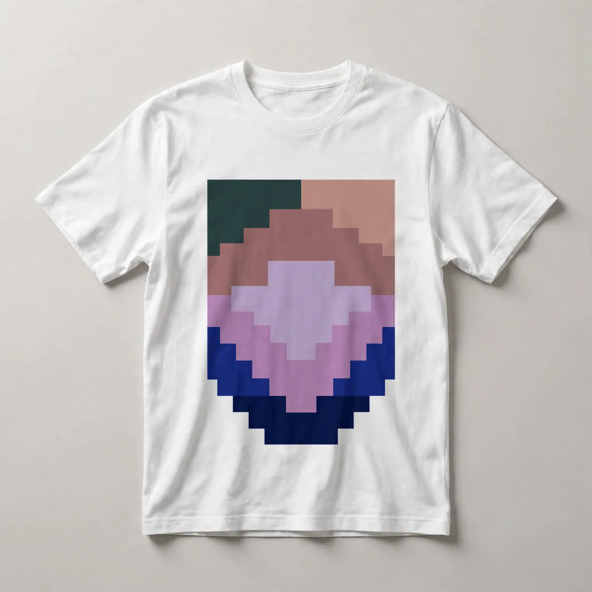 pixelated heart, pink on blue, White front view