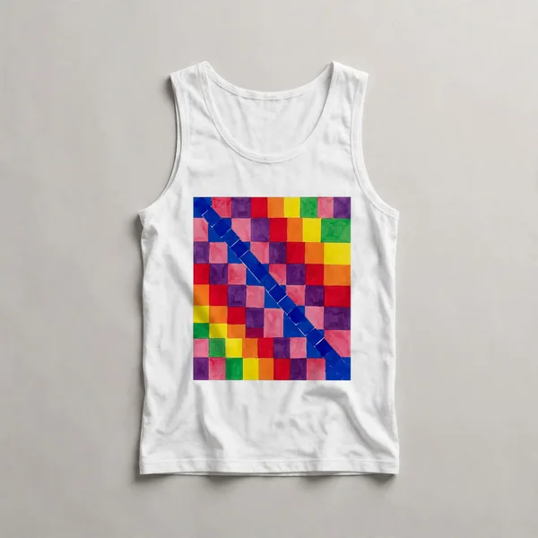 checkerboard pattern, red, pink, White front view