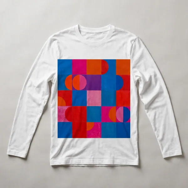color blocks, red, blue, pink, multi-color, White front view