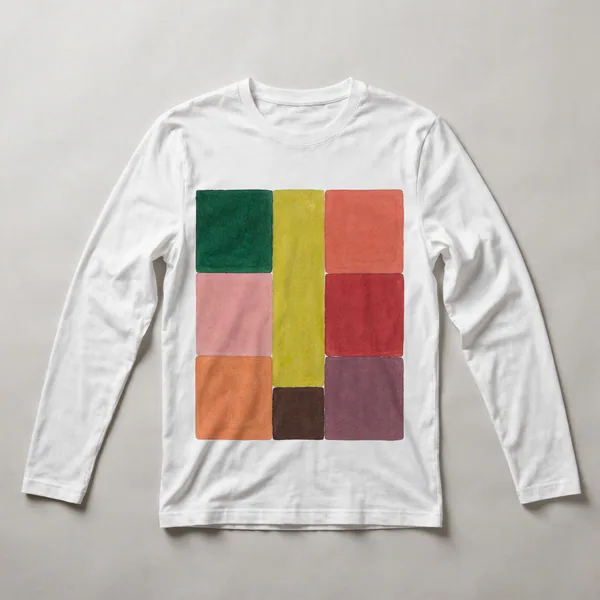 color blocks, green, yellow, pink, salmon, White front view