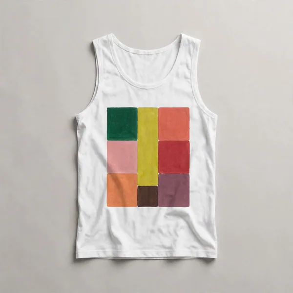 color blocks, green, yellow, pink, salmon, White front view