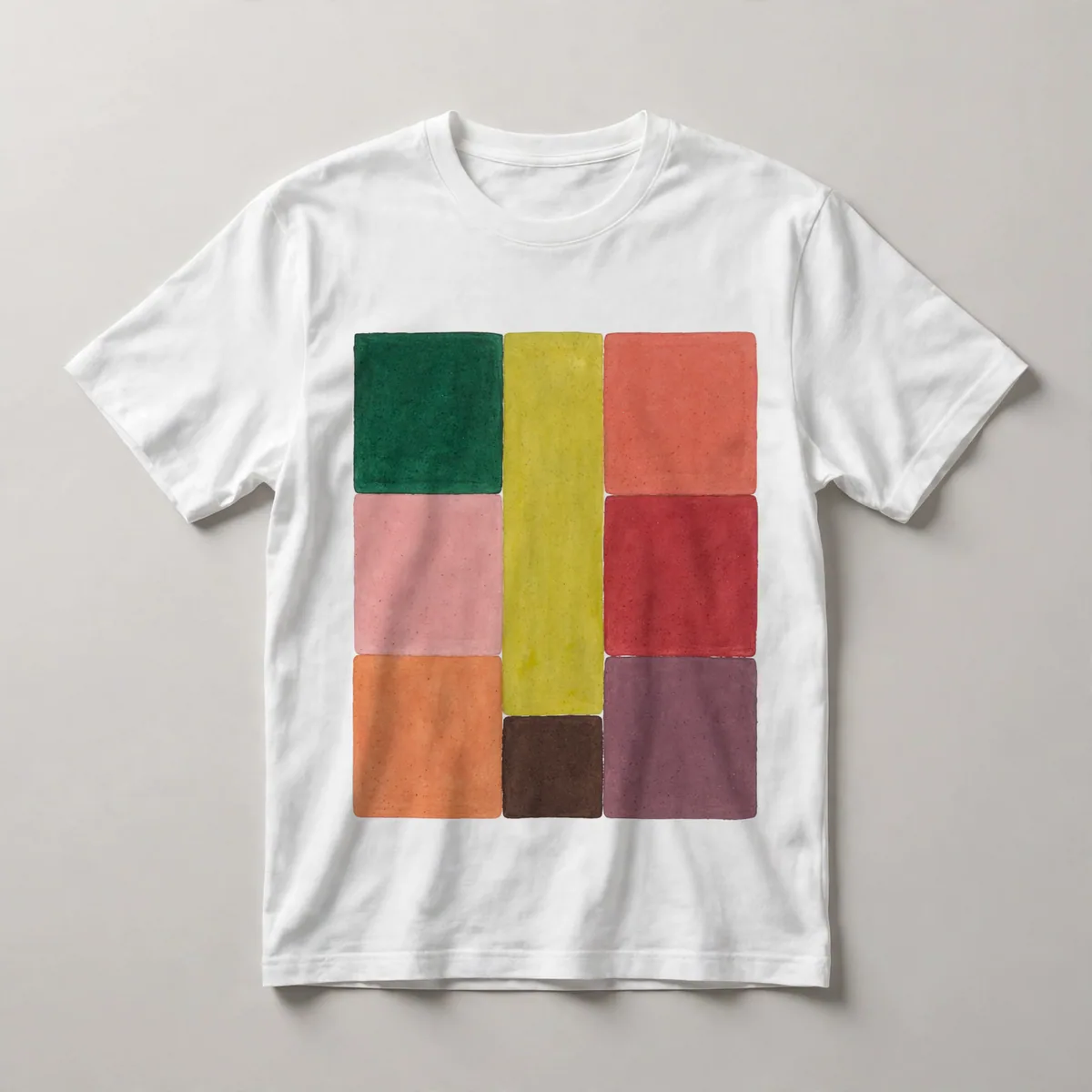 color blocks, green, yellow, pink, salmon, White front view