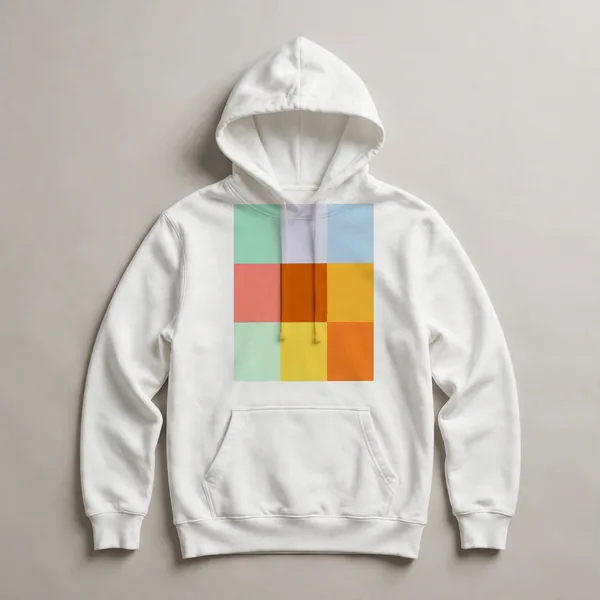pastel gradient, mint, yellow, coral, White front view