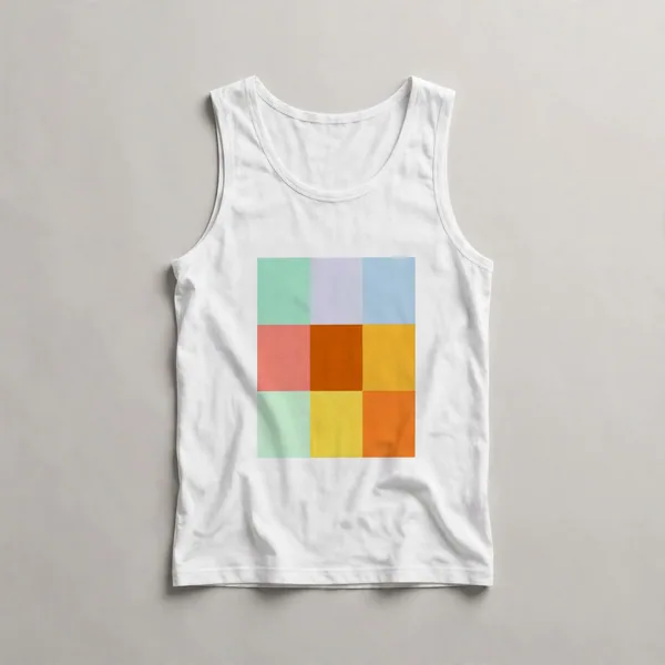 pastel gradient, mint, yellow, coral, White front view