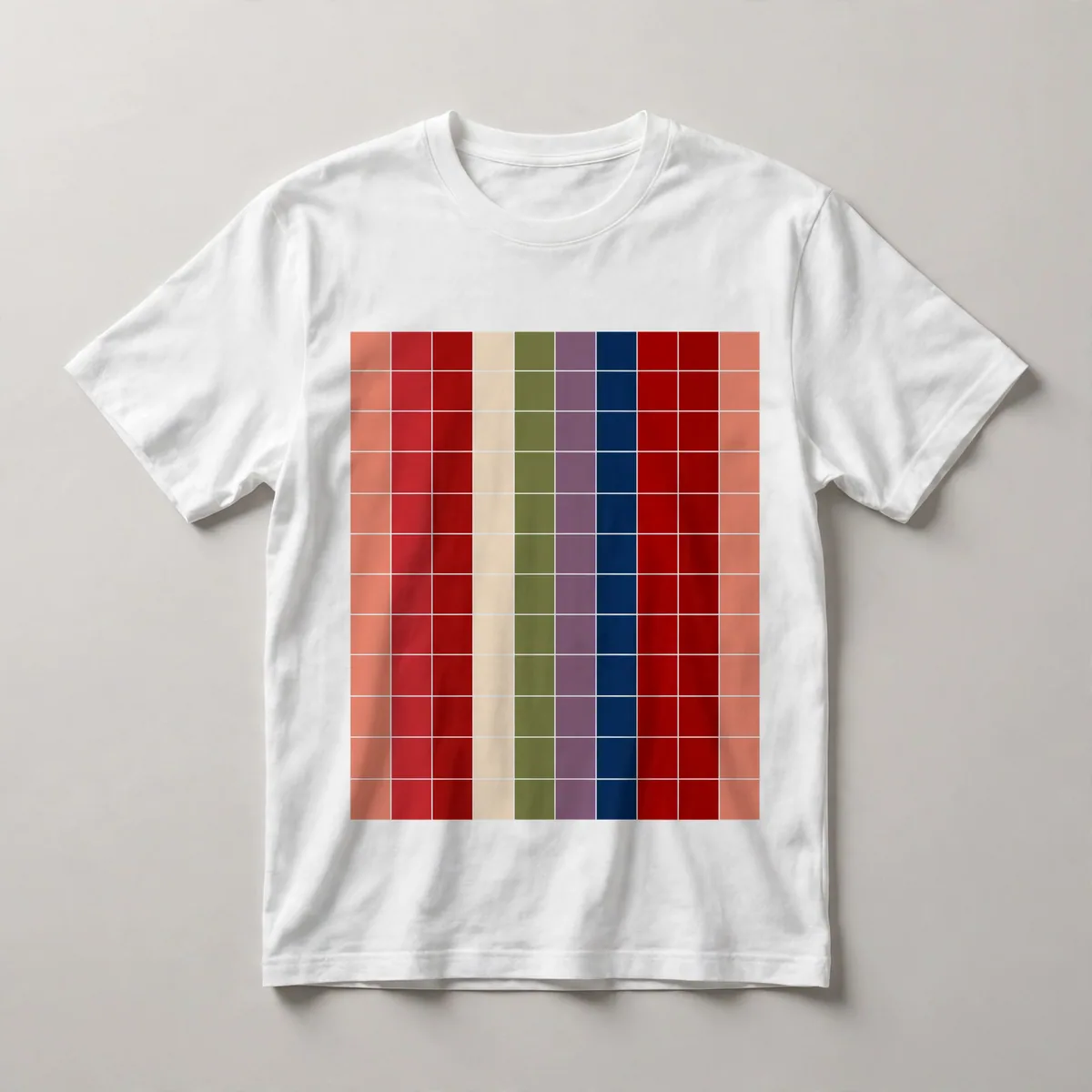 grid with red and tan stripes, White front view
