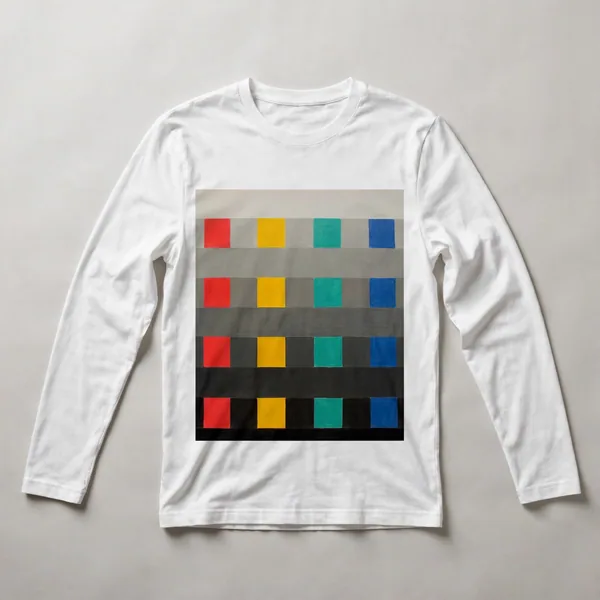 color blocks, gray, yellow, teal, blue, White front view