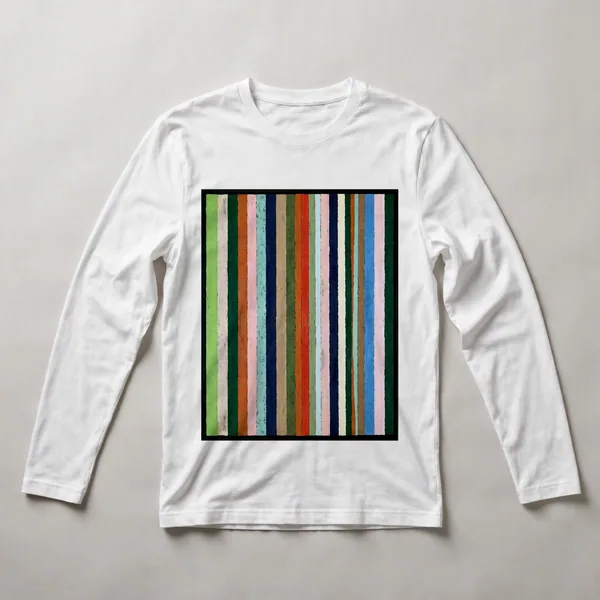 geometric stripes, green, white, black, orange, White front view