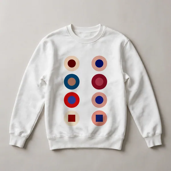 concentric circles, red, maroon, cream, White front view