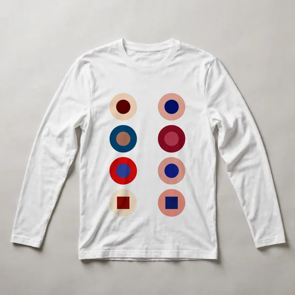 concentric circles, red, maroon, cream, White front view