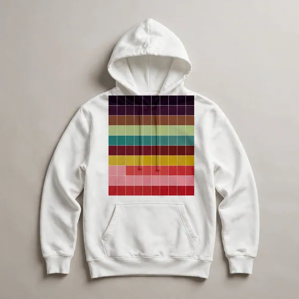 Vertical color stripes in burgundy and purple tones, White front view