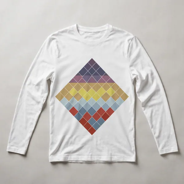 Diamond grid pattern with color gradient on black background, White front view