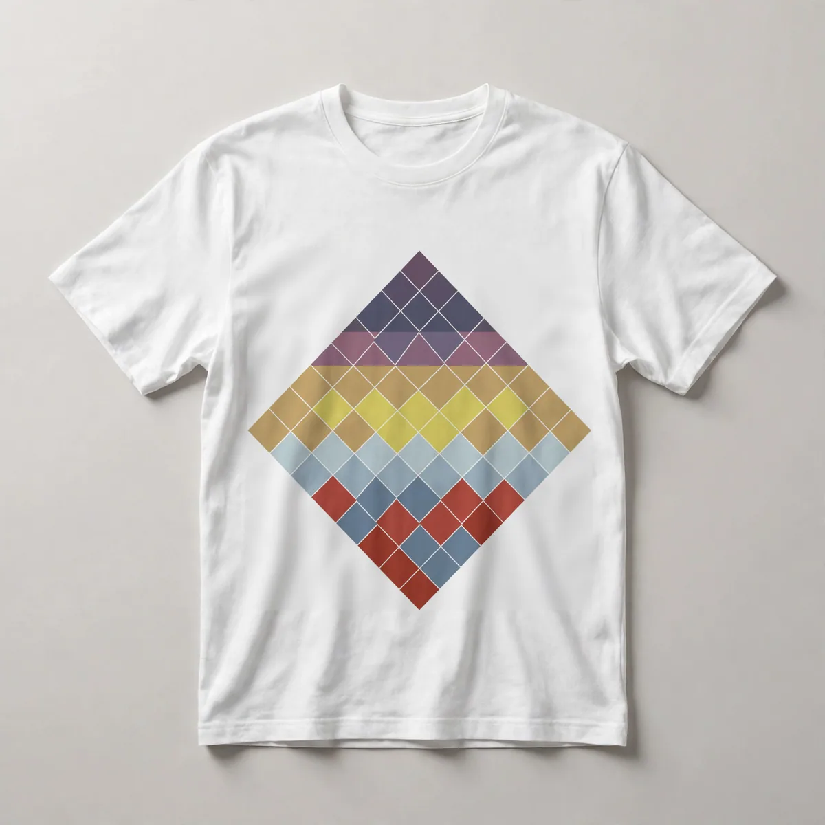 Diamond grid pattern with color gradient on black background, White front view
