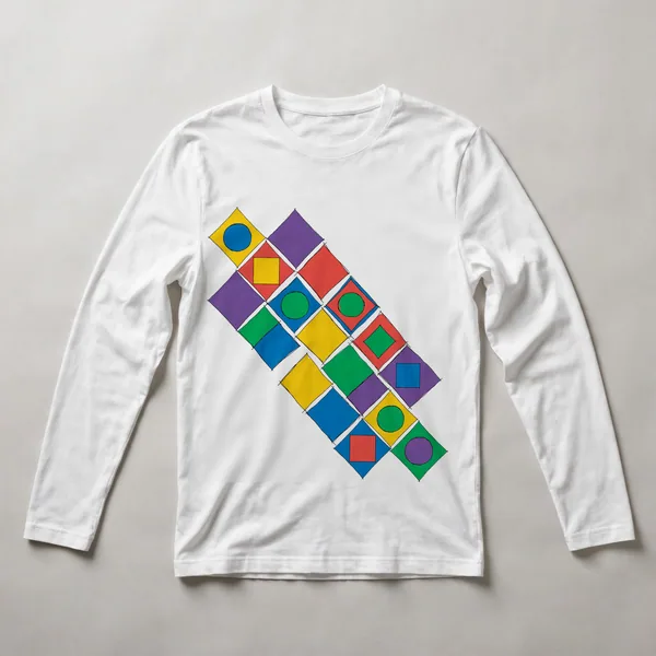 Neon colored diamond shapes on black field, White front view