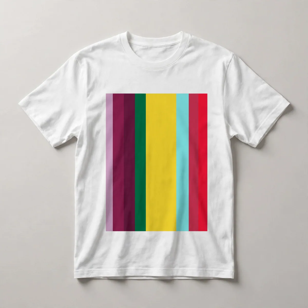 Vertical stripes in red, green, and yellow, White front view
