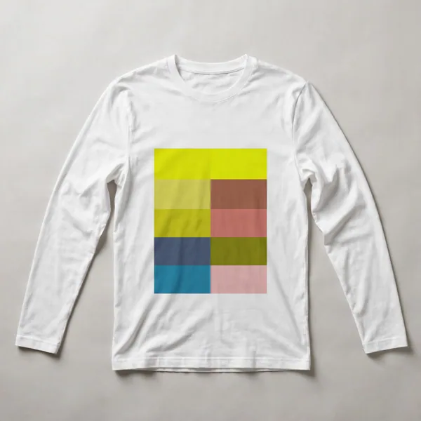 Bright yellow and green blocks on white, White front view