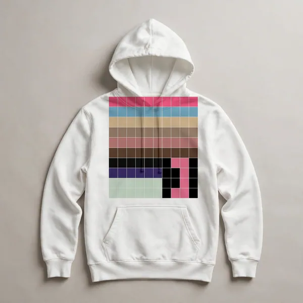 Horizontal pastel color stripes, White front view