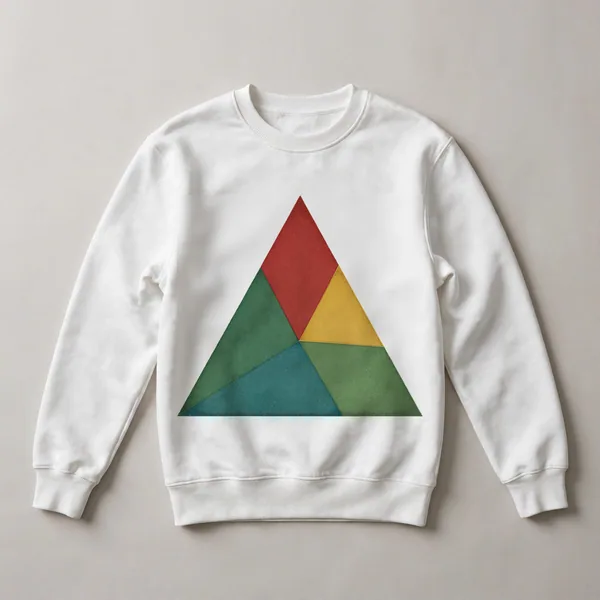 Red and green geometric shapes on black, White front view