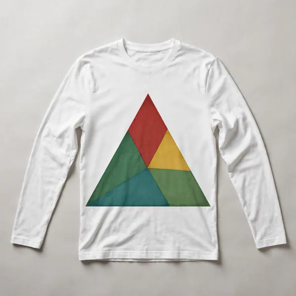 Red and green geometric shapes on black, White front view