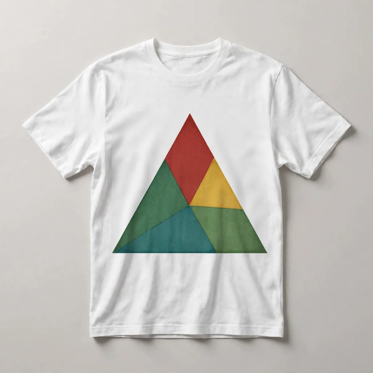 Red and green geometric shapes on black, White front view