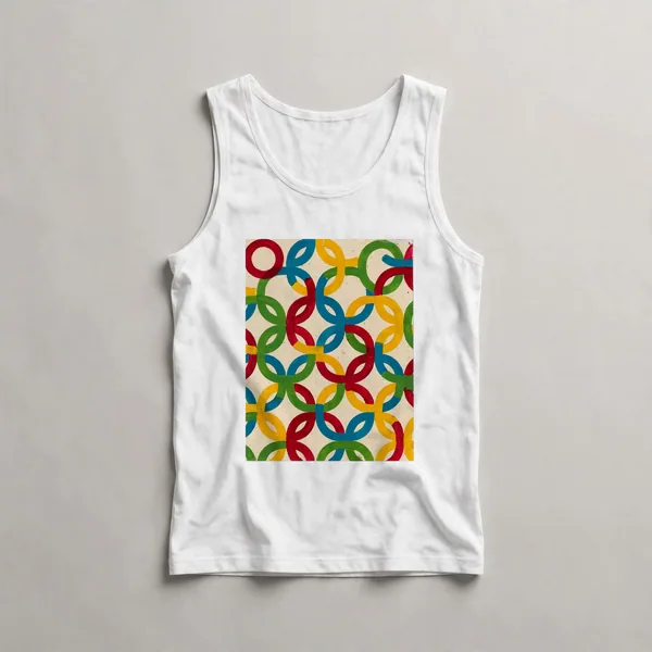 Red and gold concentric circles on white, White front view