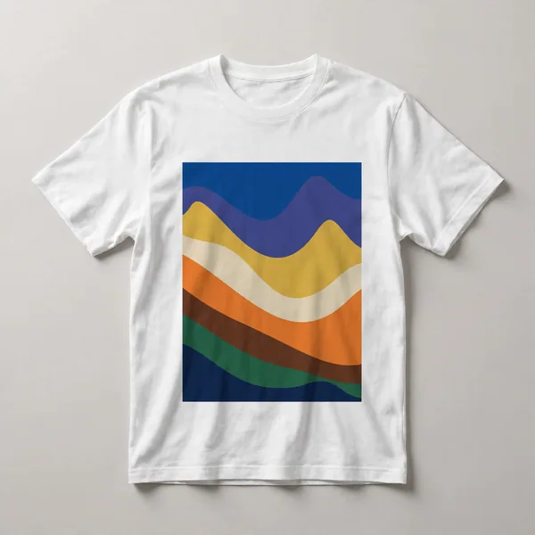 Wavy bands in blue, yellow, and orange