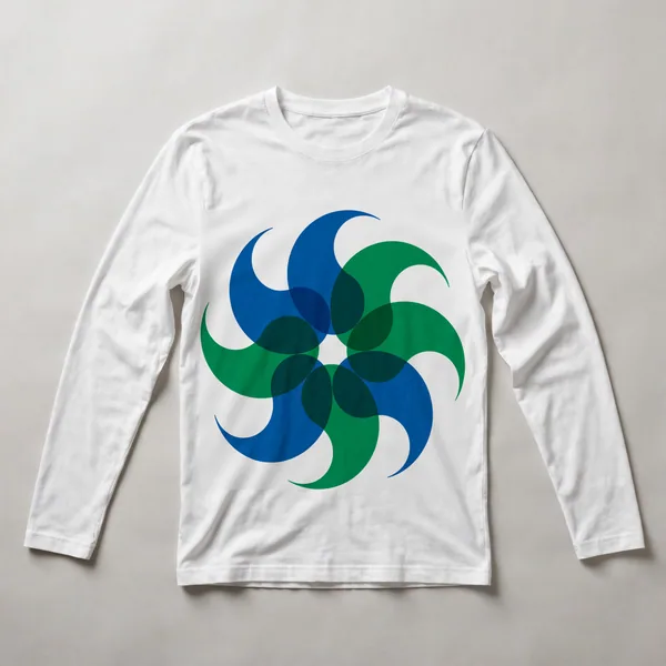 Green and cyan pinwheel on black, White front view