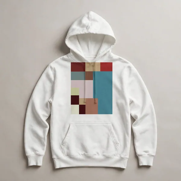 Brown and teal blocks on light ground, White front view