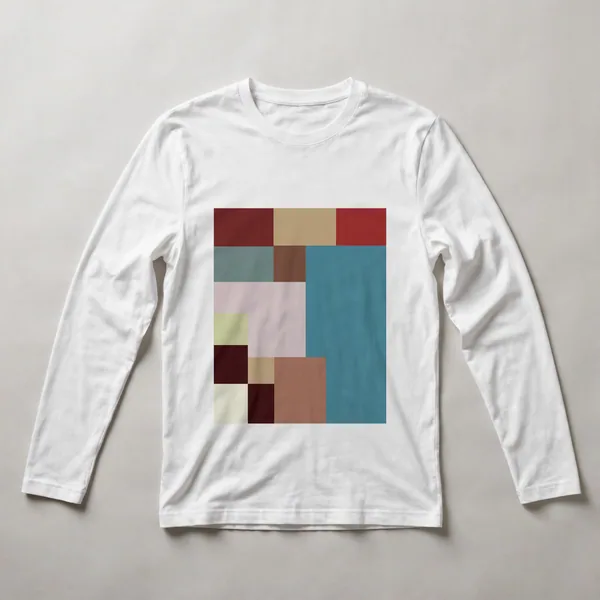 Brown and teal blocks on light ground, White front view