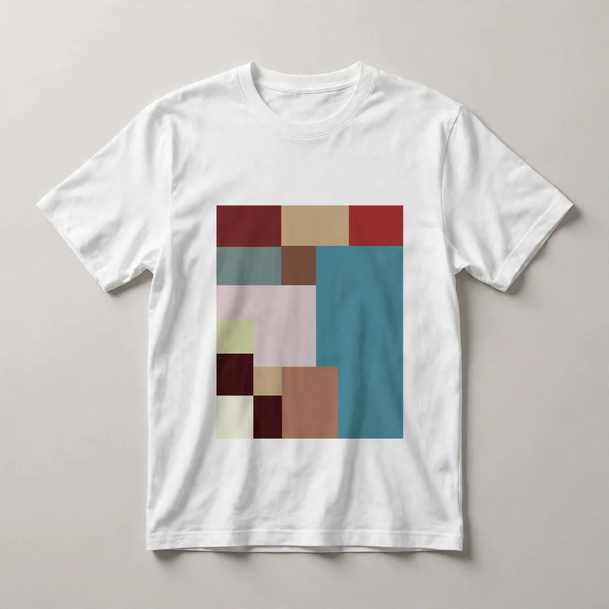 Brown and teal blocks on light ground, White front view