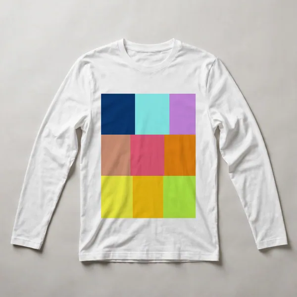 Navy, cyan, magenta, and yellow squares, White front view