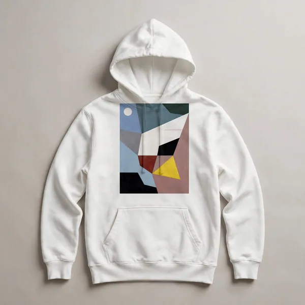 Pale geometric shapes with subtle shadows, White front view