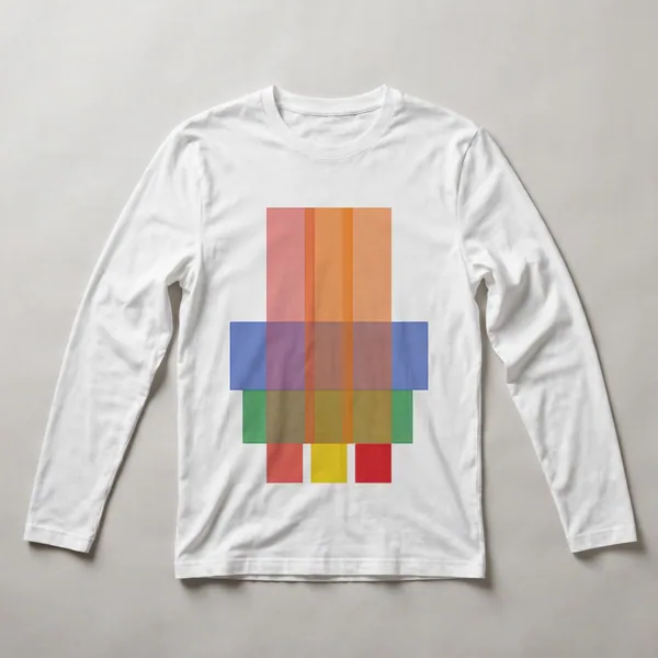 Vertical stripes in pastel pinks and orange, White front view